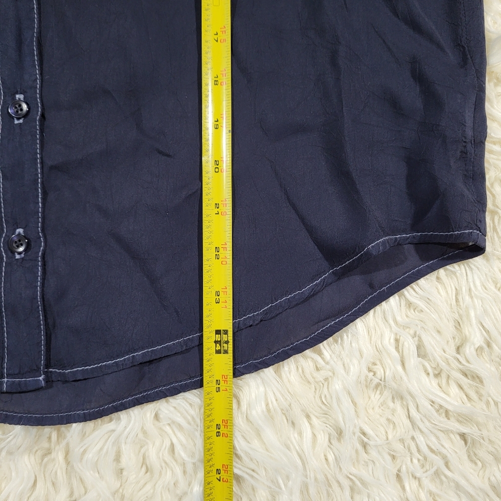 Maven West Navy Blouse Short Sleeve Rib Cuff Med - Picture 10 of 15